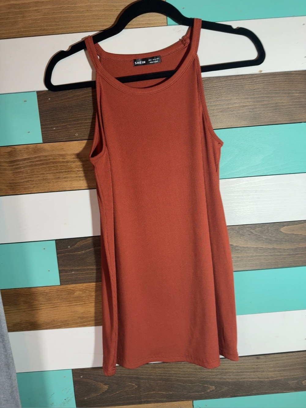 SHEIN Rust Orange Ribbed Tank Dress